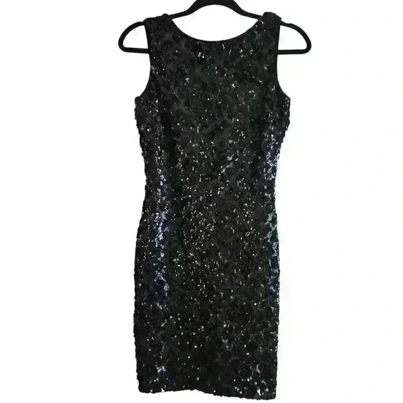 Dress the Population Black Sequined Deep V-Back Mini Dress Size Small #069 - Picture 2 of 8